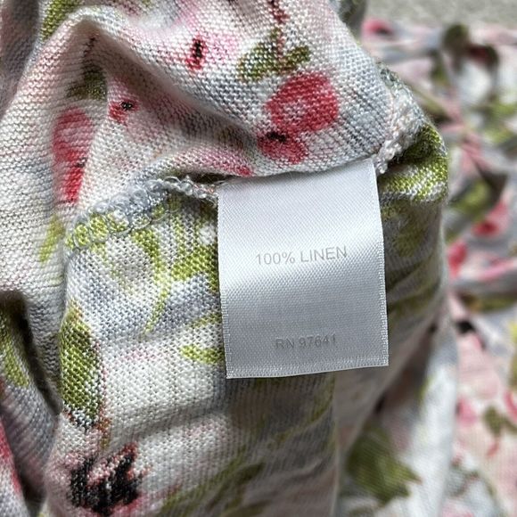 J Jill Love Linen 100% Linen Blouse Pink Green Watercolor Floral Shirt Sz Small - Picture 14 of 14